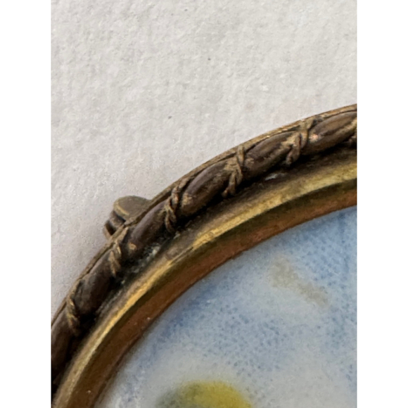 Antique Limoges Brooch Pin Porcelain Hand Painted Signed France pastoral scene - Picture 2 of 5